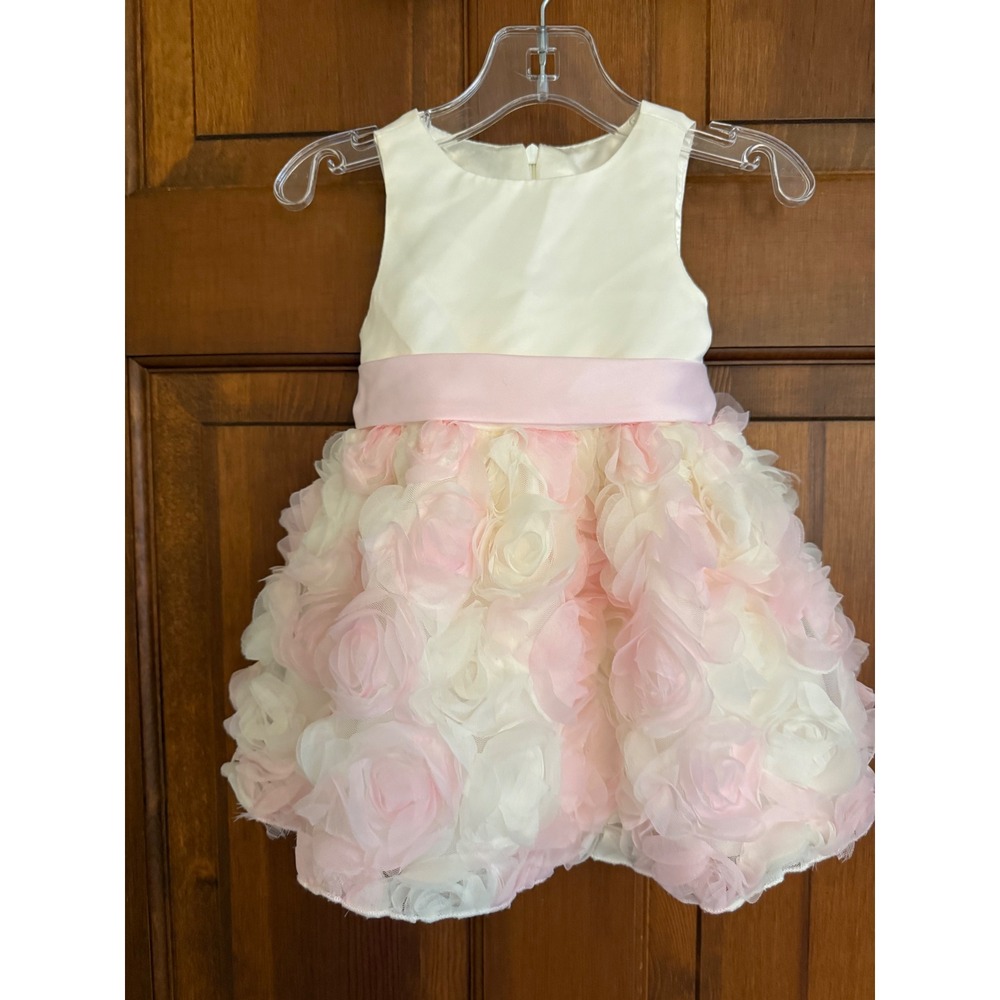 American Princess Baby Rosette Tulle Dress Toddler 12 Months Cream/Pink Party